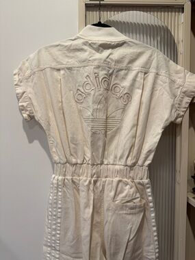 adidas Cream Short-Sleeve Zip Jumpsuit
